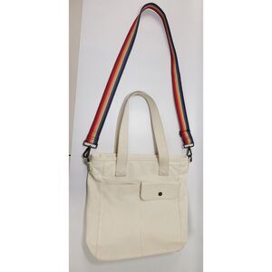 Marine Layer Canvas Tote Crossbody Bag Rainbow Strap Cream 11" x 14" Beach
